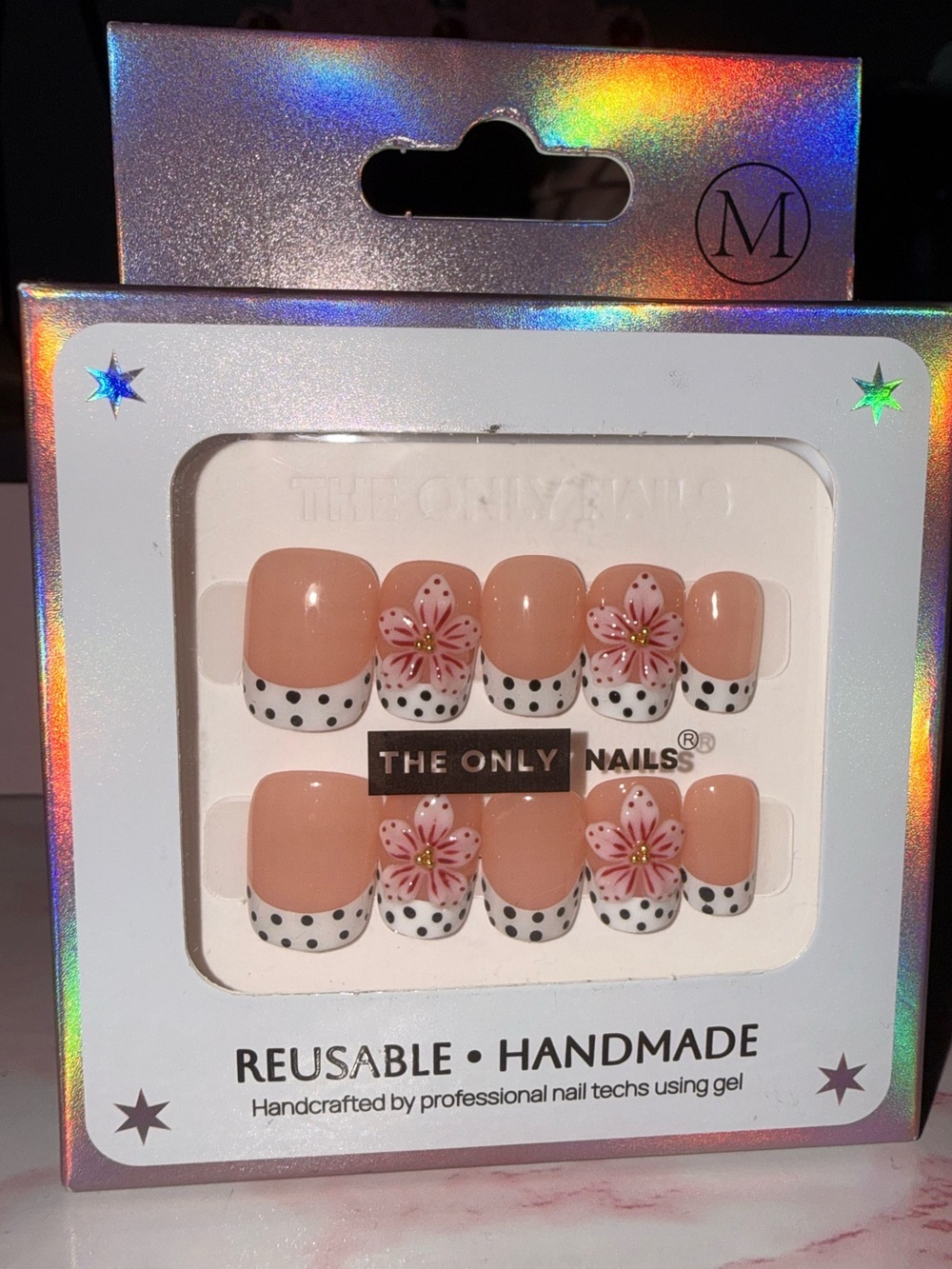 The Only Nails Pink Floral Polka Dot Reusable Press-On Nails in Medium
